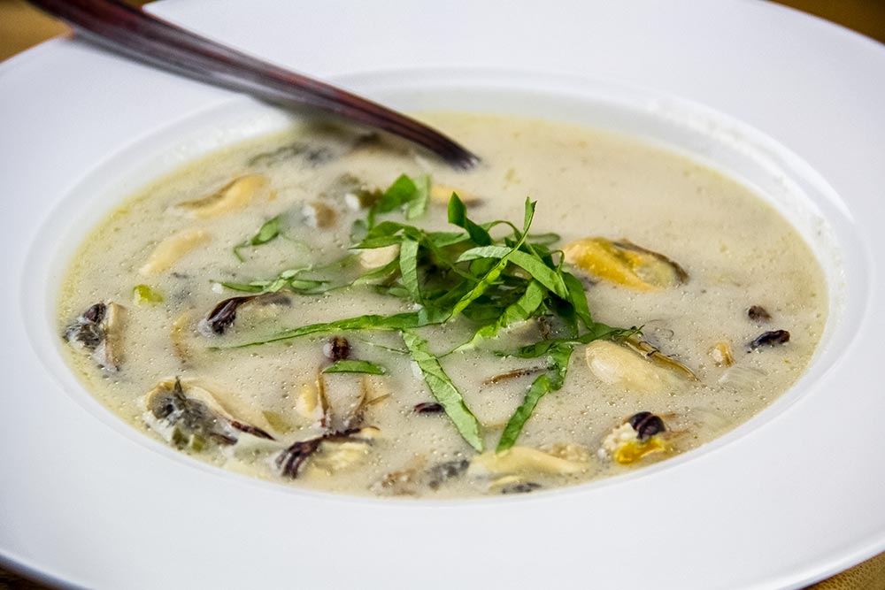 Bowl of Mussel and Basil Soup