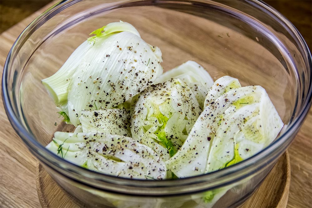 Coating Fennel Pieces with Olive Oil