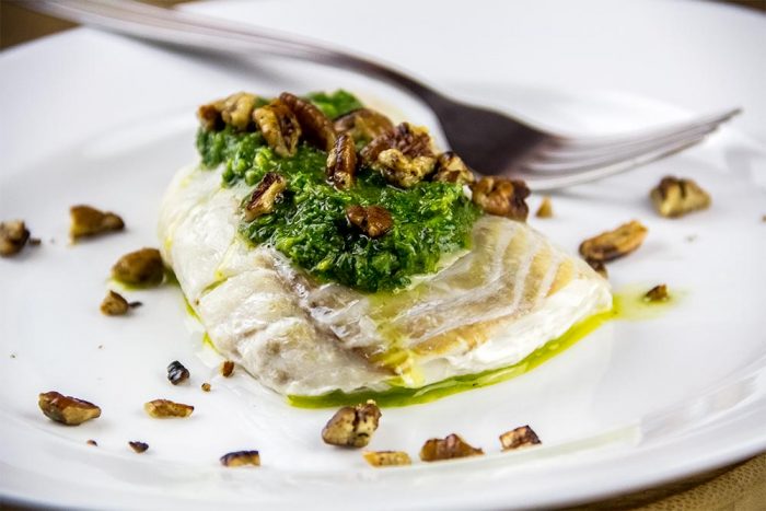 Alaska Pollock in Parchment with Basil Pesto & Toasted Pecans Recipe
