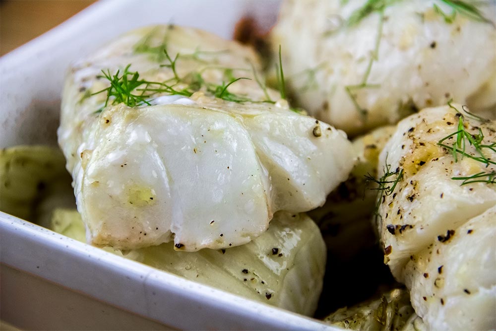 Roasted Cod Fillets and Garlic Fennel