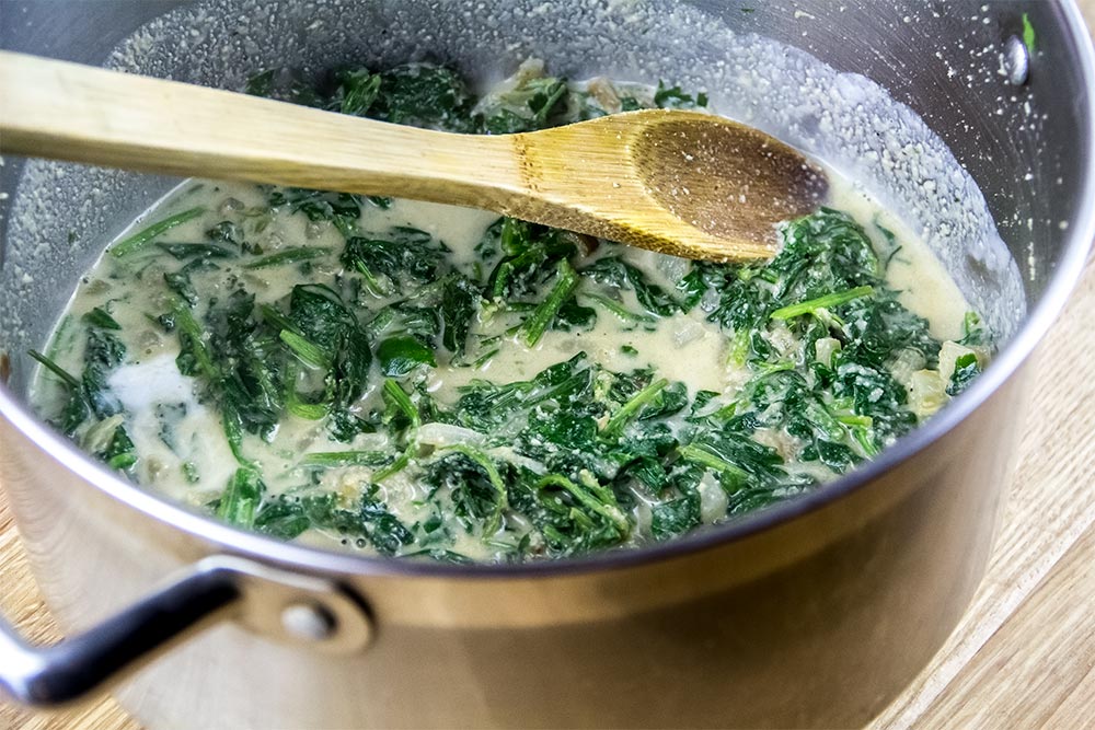 Watercress and Spinach Sauce in Large Saucepan