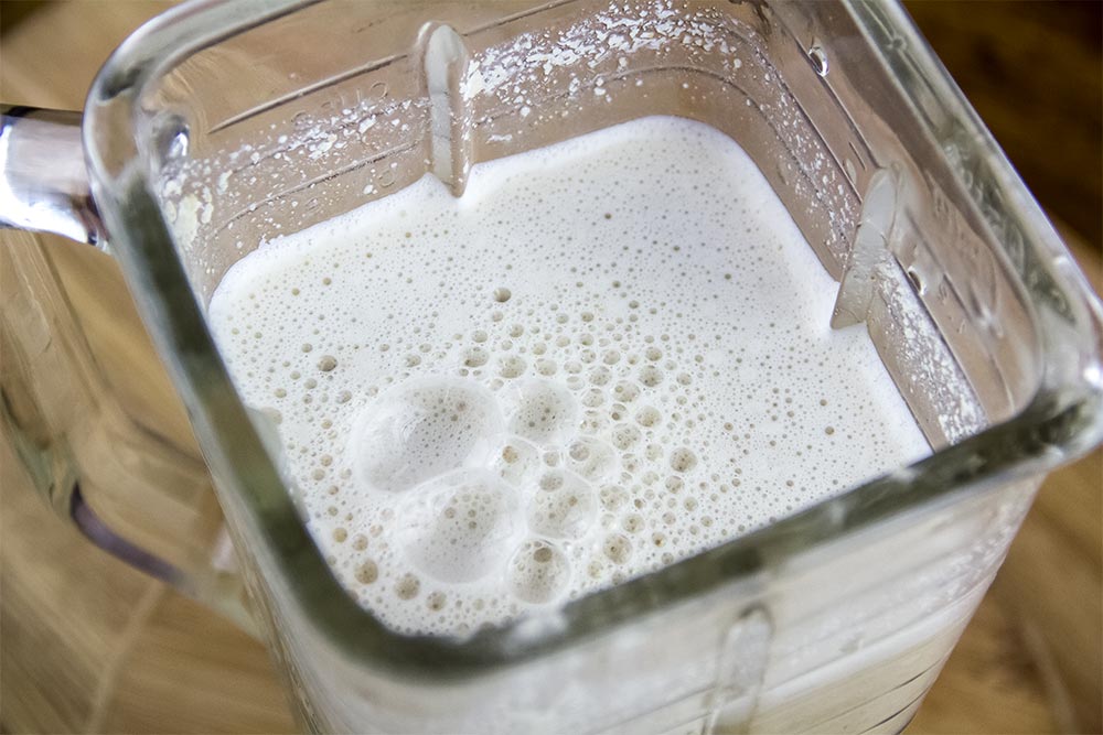 Blended Cashews and Veggie Stock in Blender
