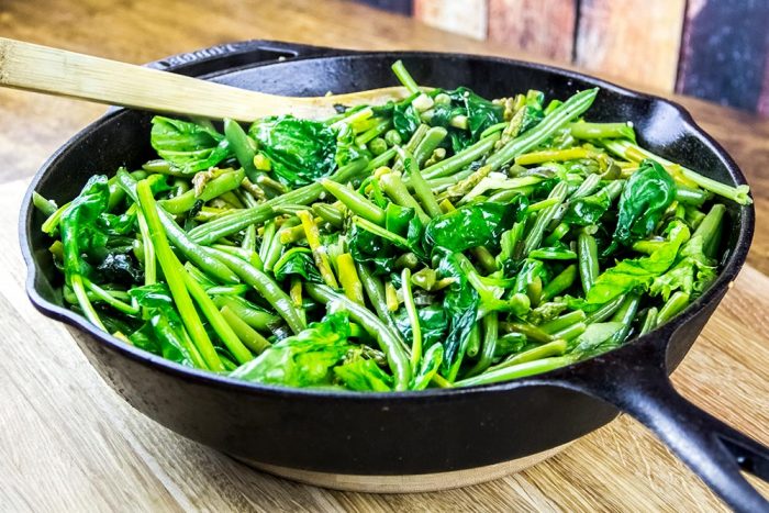 Braised Vegetables in Lodge Cast Iron Skillet