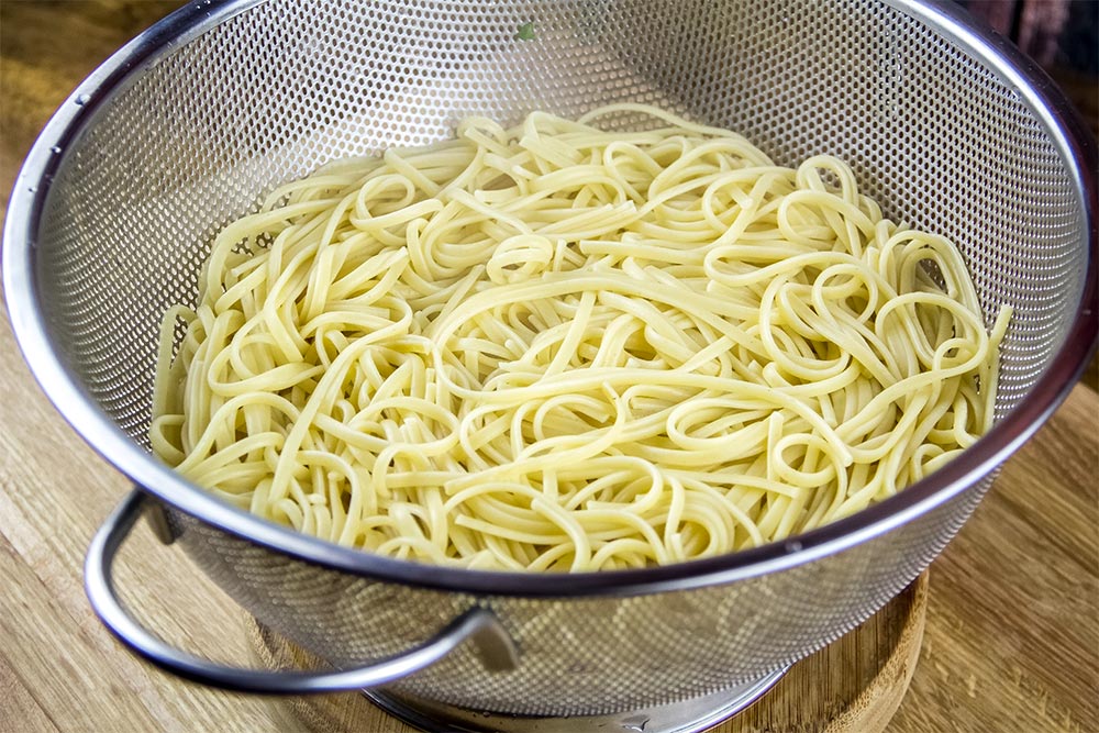 Cooked Linguine in Colander