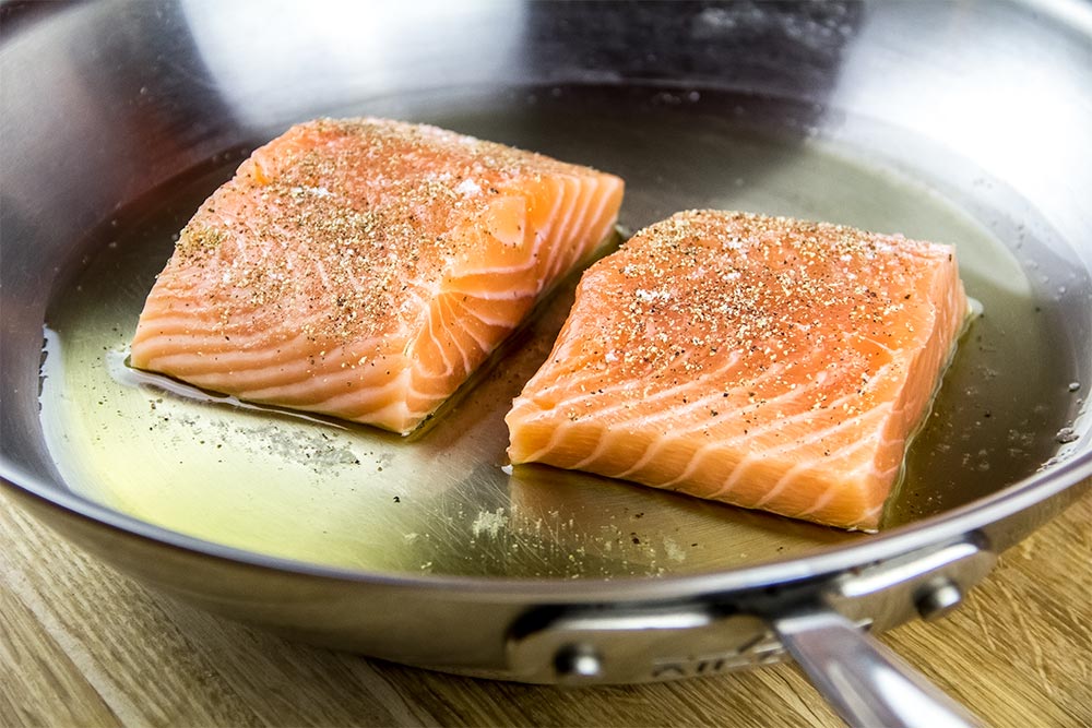Seasoned Salmon in Large Skillet