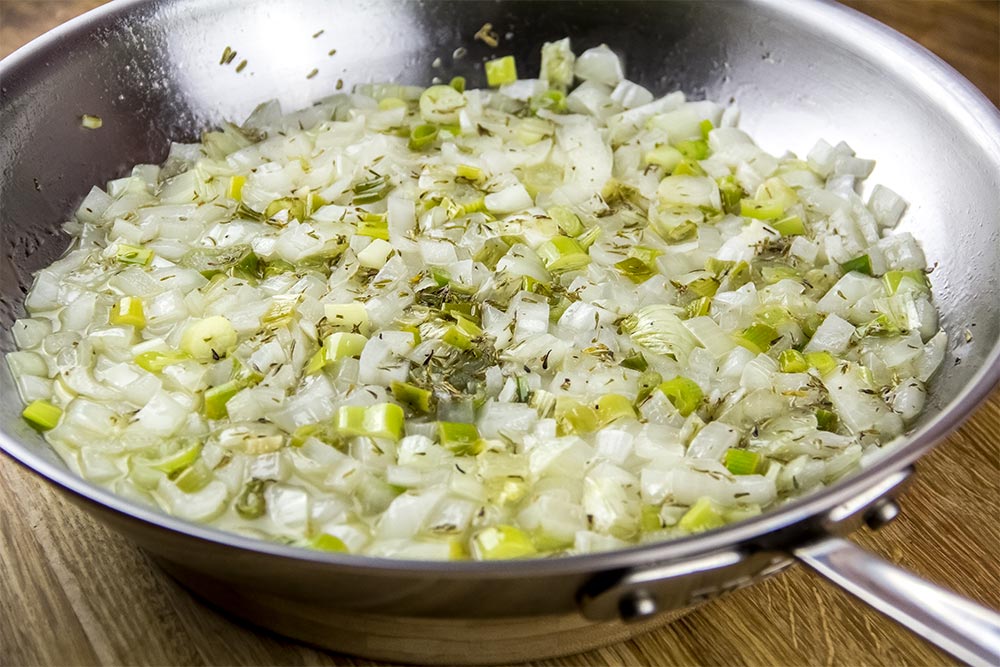 Adding Wine to Onion in Skillet