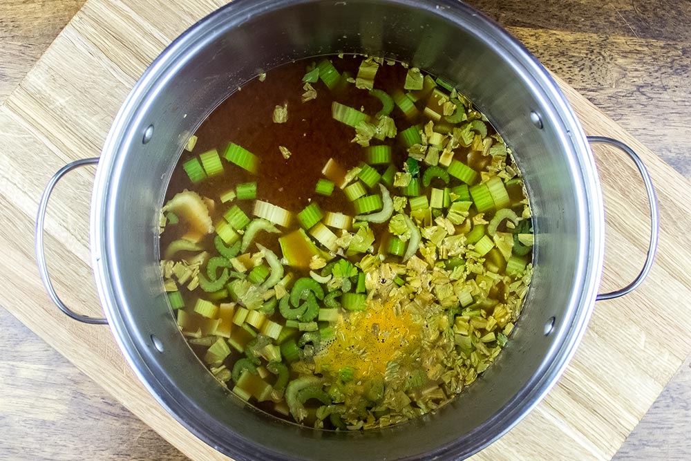Vegetable Broth and Celery in Large Pot