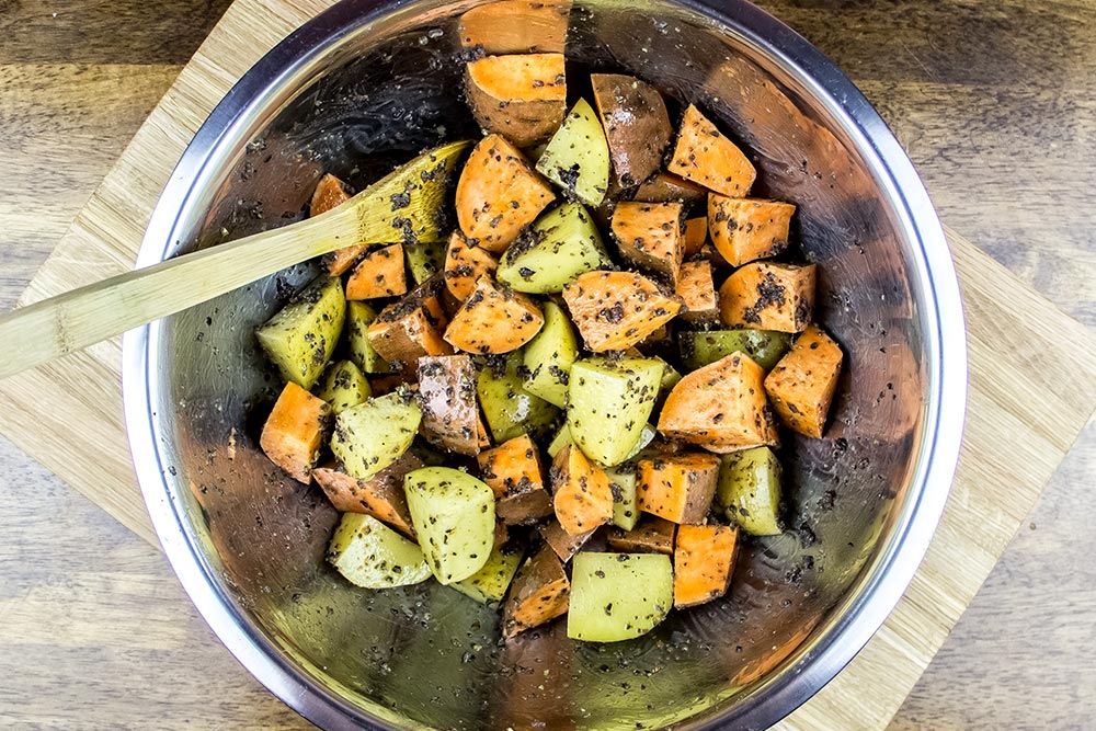 Potatoes Coated with Olive Tapenade in Bowl