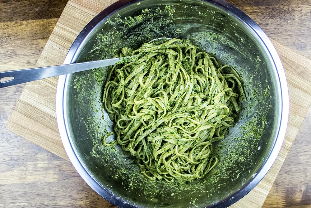 Fettuccine and Pesto in Bowl