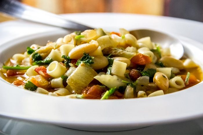 Pasta e Fagioli Soup with Orange, Fennel and Parsley