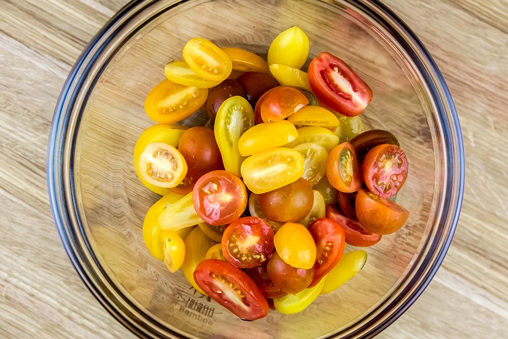 Sliced Fancy Colorful Cherry Tomatoes