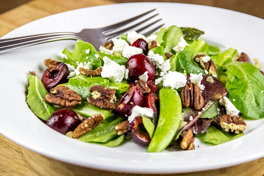 Spring Mix Salad with Cherries, Snap Peas & Orange Dijon Vinaigrette Recipe