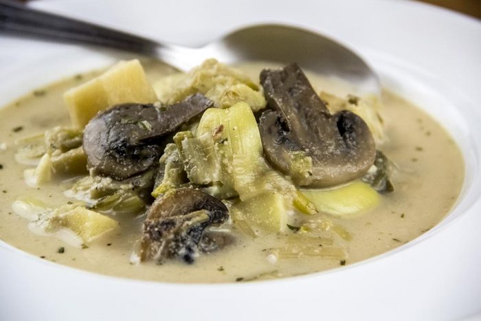 Creamy Artichoke, Mushroom & Leek Soup Recipe