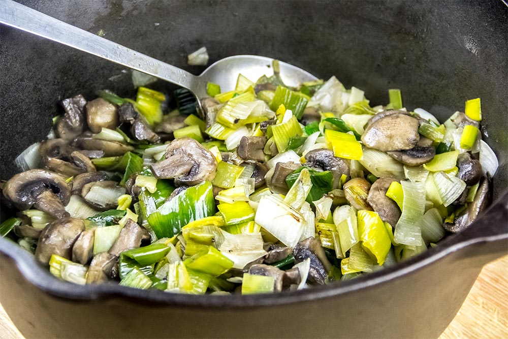 Cooked Mushrooms and Leeks