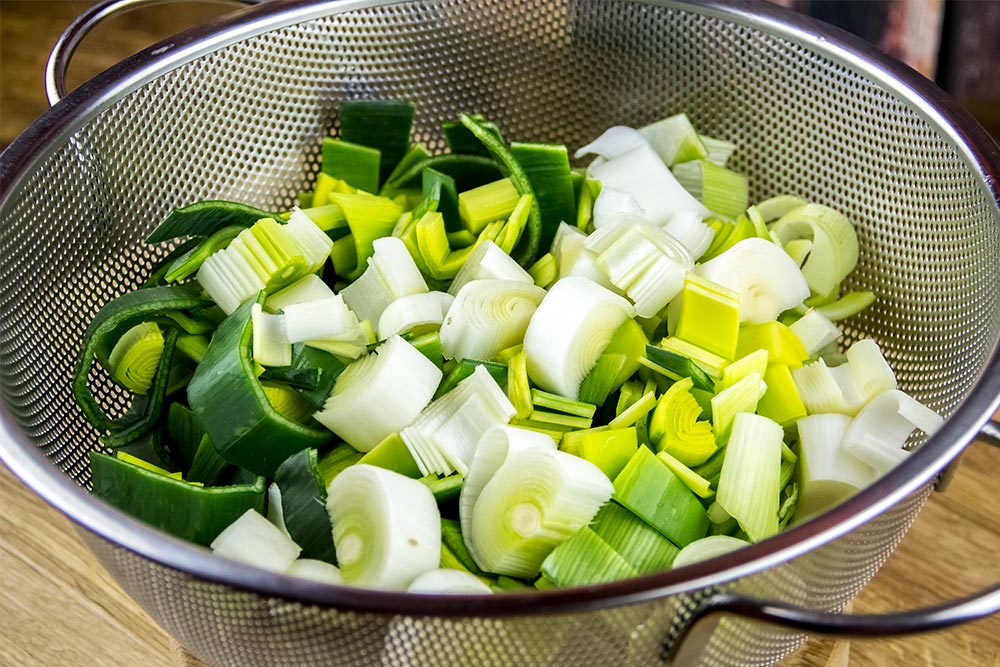 Sliced Leeks in Colander