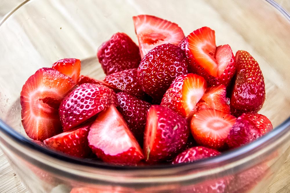 Trimmed and Halved Strawberries
