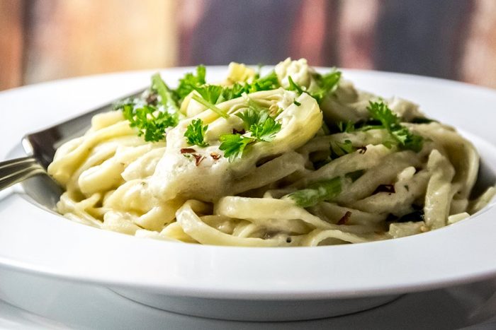 Fettuccini with Cheesy Spinach & Artichoke Alfredo Sauce Recipe