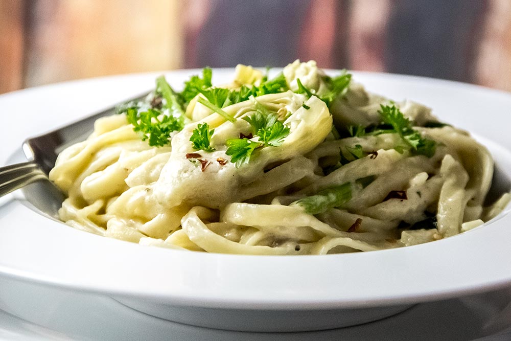 Fettuccini with Cheesy Spinach & Artichoke Alfredo Sauce Recipe