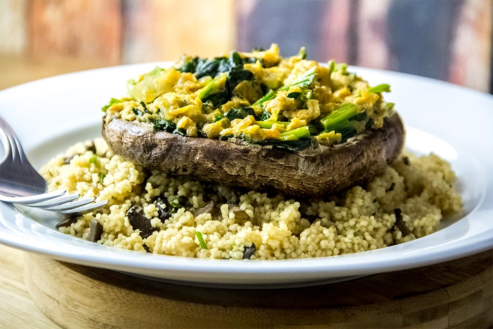 Stuffed Portobello Mushrooms with Sweet Potato, Spinach & Couscous Recipe