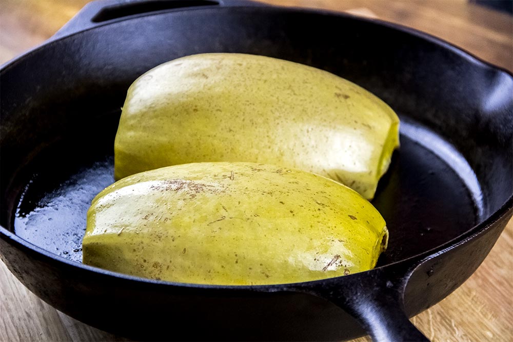 Roasted Spaghetti Squash in Cast Iron Skillet