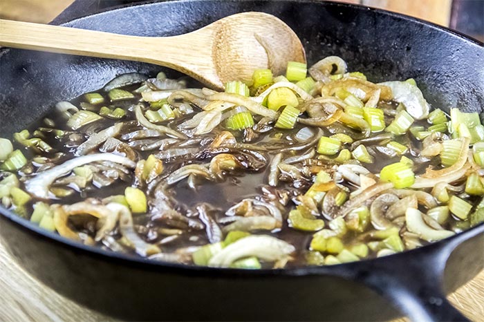Adding Broth and Vinegar to Skillet