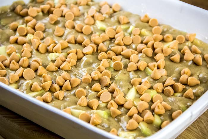 Butterscotch Bits on Brownie Mixture