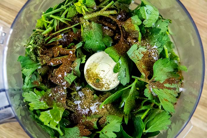 Chermoula Ingredients in Food Processor