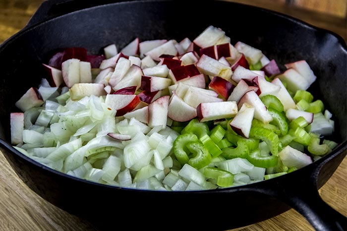 Raw Apples, Onion and Celery in Skillet