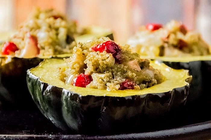 Stuffed Acorn Squash with Cranberries, Mushrooms & Quinoa Recipe