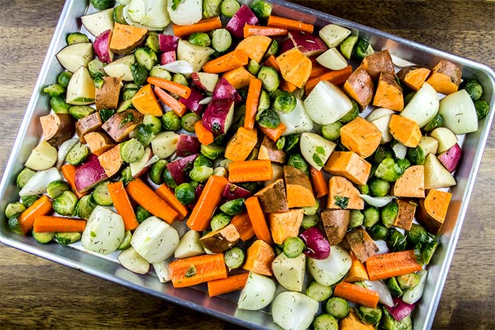 Winter Veggies Arranged on Baking Sheet