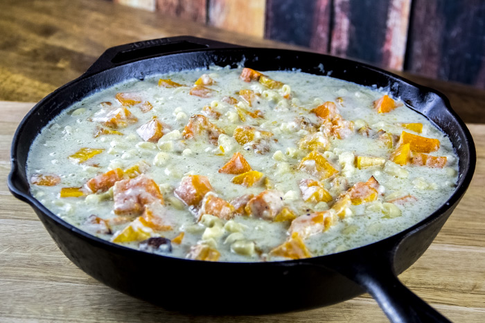 Cheese & Milk Mixture in Cast Iron Skillet