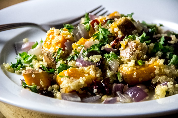 Quinoa with Sweet Potato, Dried Cherries & Maple Vinaigrette Salad Recipe