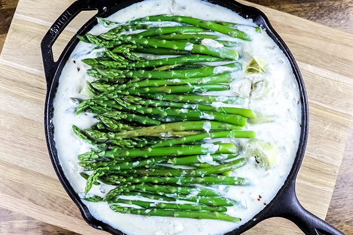 Uncooked Asparagus & Artichoke in Sauce