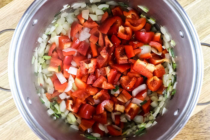 Softening Onions and Pepper in Pot
