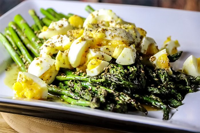 Fried Asparagus with Egg Salad