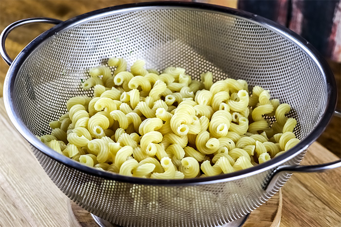 Cooked Cavatappi Pasta in Colander