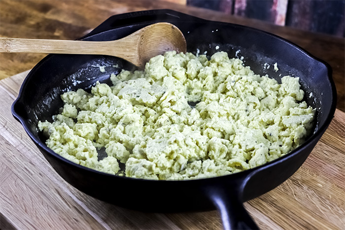 Scrambled Eggs in Cast Iron Skillet