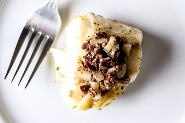 Pan-Roasted Cod with Olive Relish