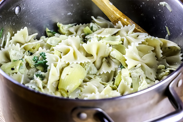 Pasta & Artichoke Mixture in Stainless Steel Pot