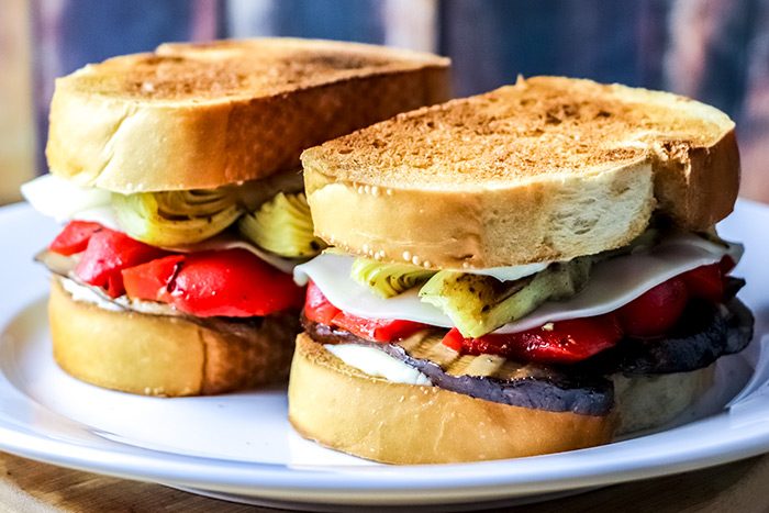 Two Portobello Mushroom with Red Pepper Sandwiches
