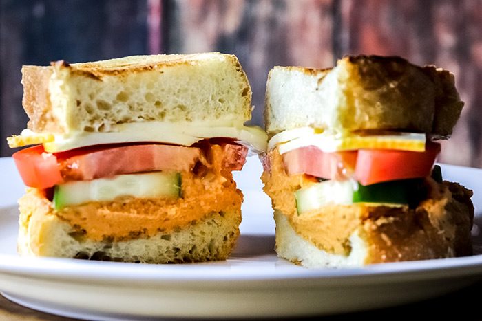 Roasted Red Pepper Hummus & Muenster Cheese Sandwich Recipe