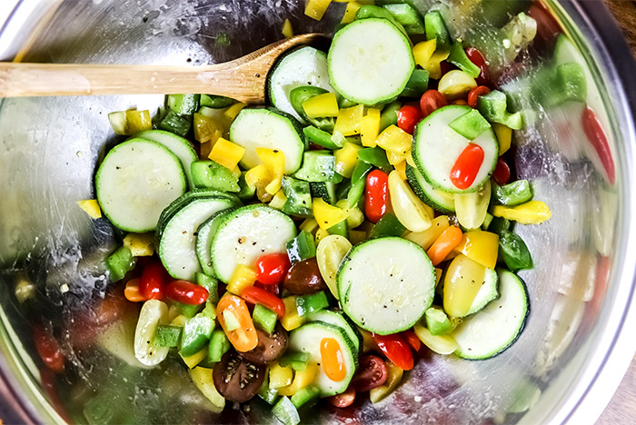 Vegetables in Bowl with Olive Oil