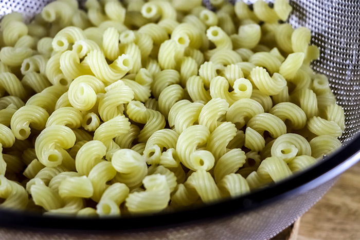 Cooked Cavatappi Pasta in Colander