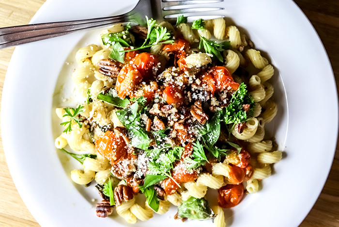 Cavatappi Pasta with Roasted Tomatoes, Garlic & Basil Recipe