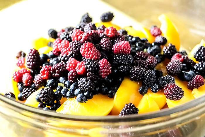 Peaches, Blueberries & Blackberries in Bowl
