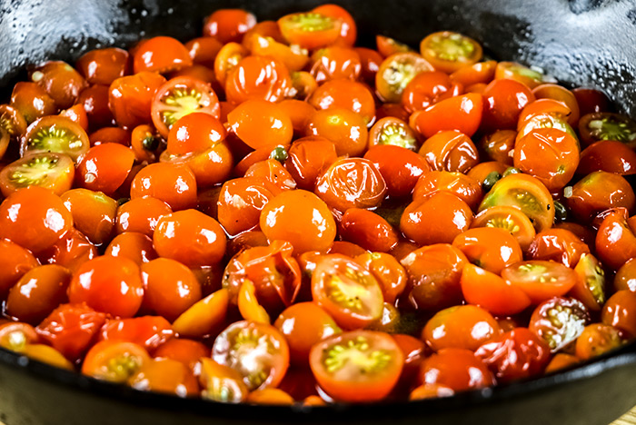 Cherry Tomatoes in Cast Iron Skillet