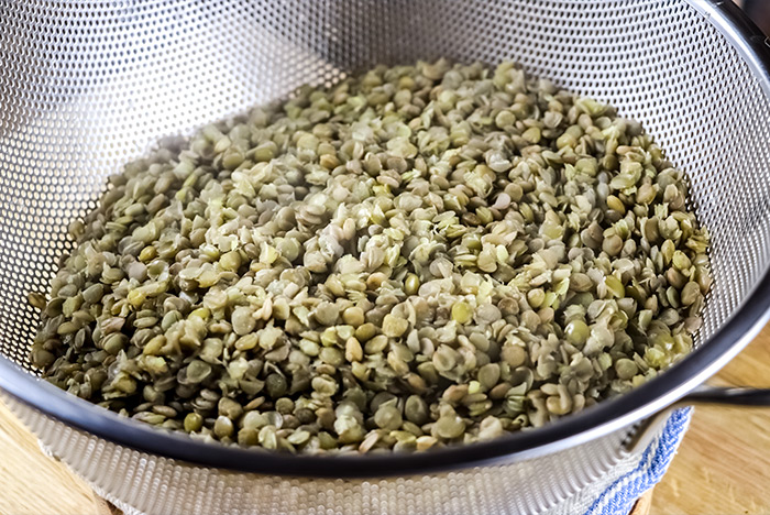 Green Lentil in Colander