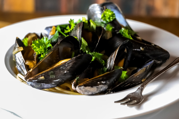 Mussels & Parsley in a Bowl For Dinner