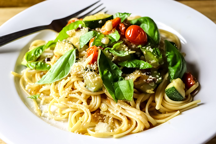 Spaghetti Dinner with Basil, Parmesan & Tomatoes