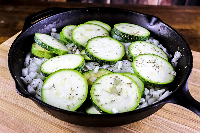 Zucchini & Onion in Cast Iron Sklillet